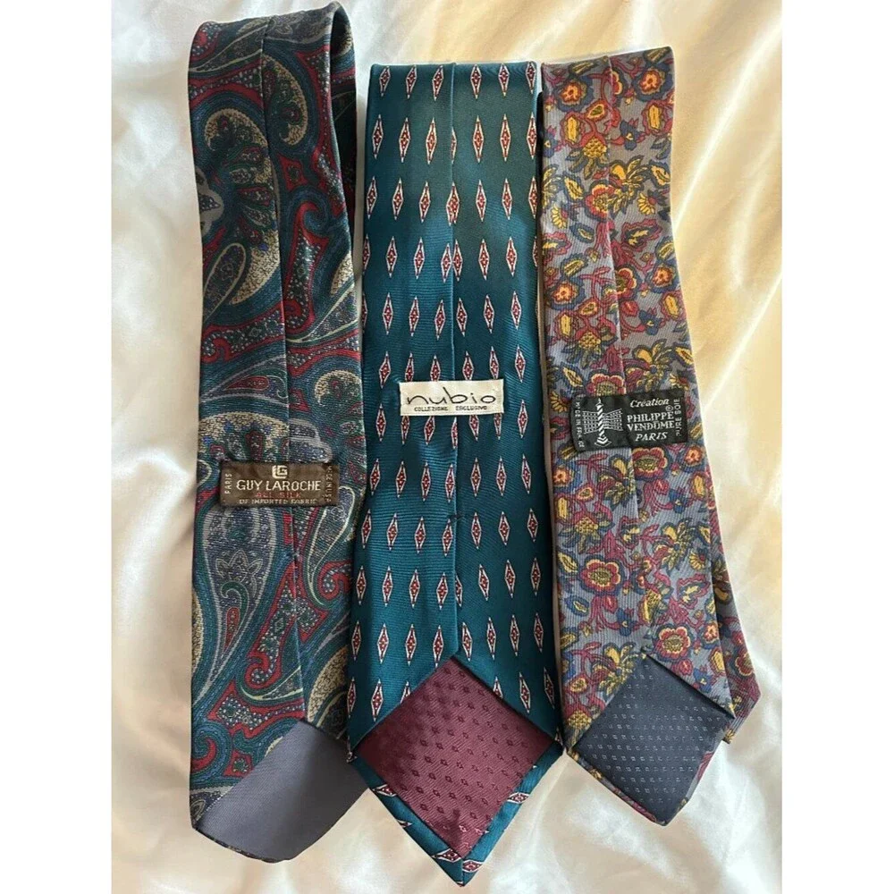 Vintage French Silk Ties Lot 3 Guy Laroche Philippe Vendome Paris Nubio Designer